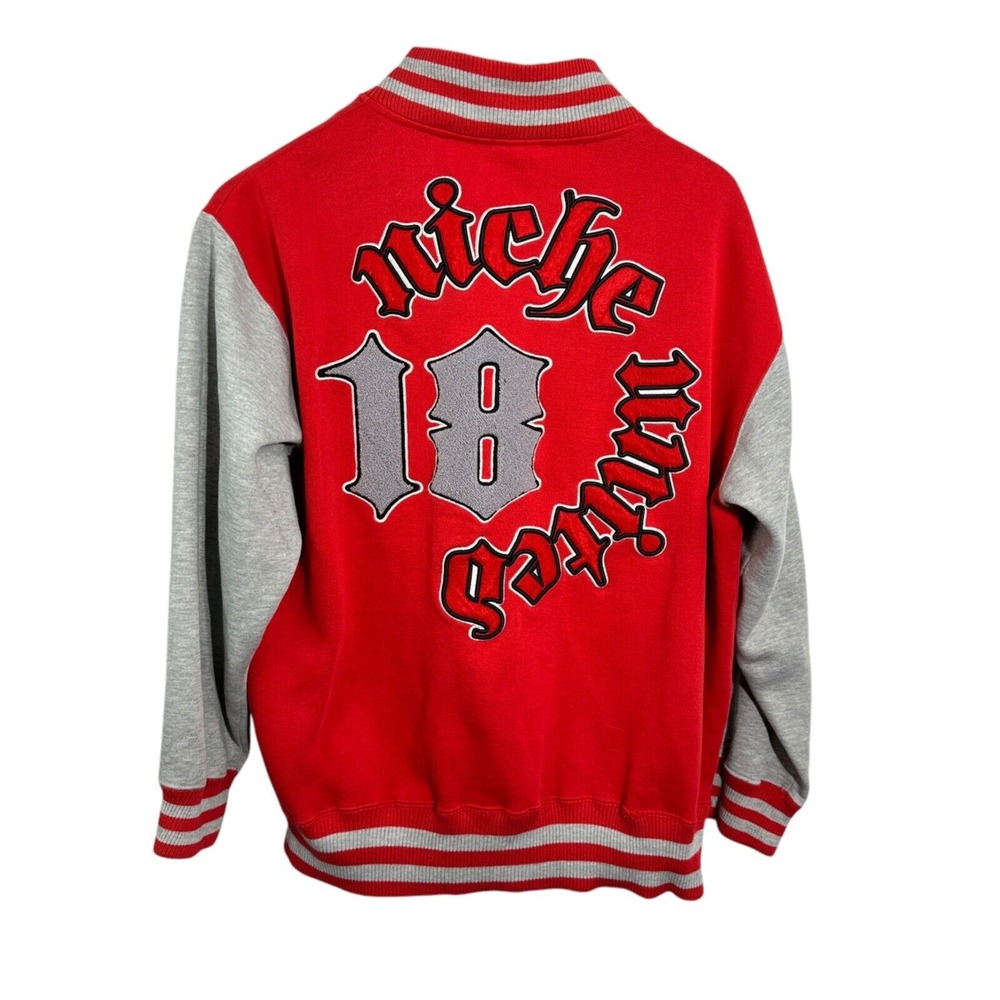 18 NICHE UNLIMITED Vintage Red Black Gray‎ Full Zip Varsity Jacket Size Medium